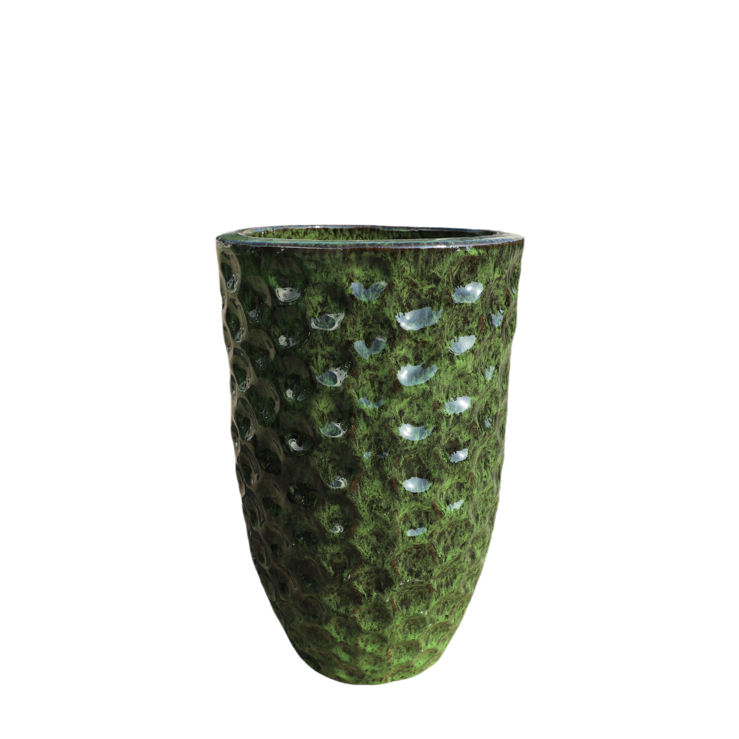 MEROVÉE 23x35 cm, maceta grande para exteriores, hecha a mano en terracota esmaltada, resistente a las heladas, verde tropical