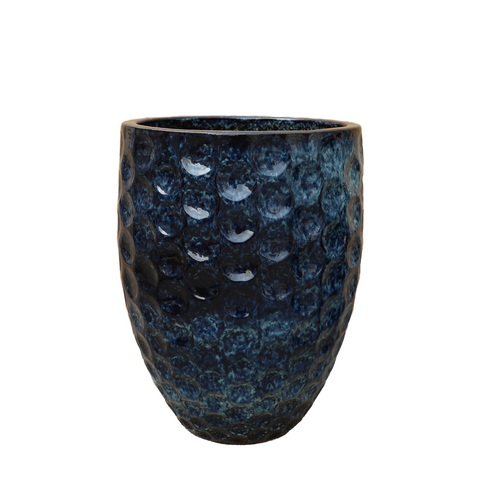 MEROVÉE 30x45 cm, maceta grande para exterior, hecha a mano en terracota esmaltada, resistente a las heladas, azul abismo