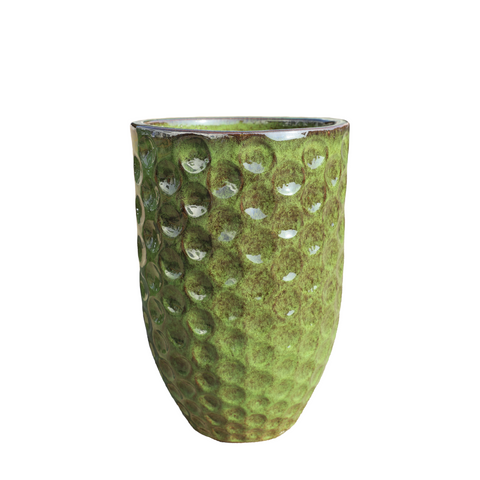 MEROVÉE 30x45 cm, pot grande taille d'extérieur fait main en terre cuite émaillée, résistant au gel, vert tropical