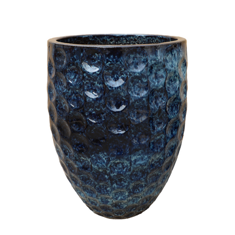 MEROVÉE 42x55 cm, maceta grande para exteriores, hecha a mano en terracota esmaltada, resistente a las heladas, azul abismo