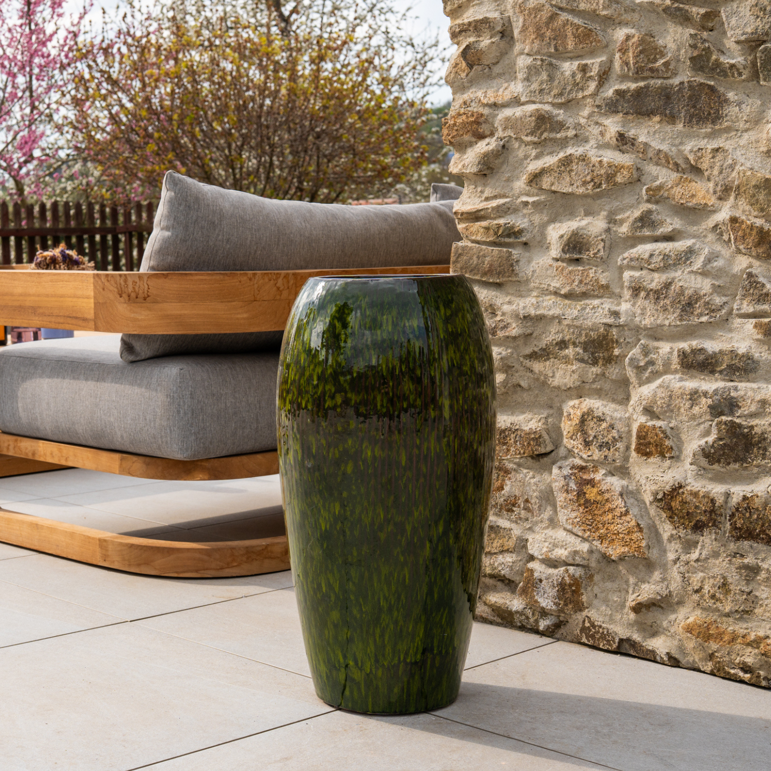 MILANO 31x61 cm, maceta de terracota vidriada grande para exteriores, resistente a las heladas, verde