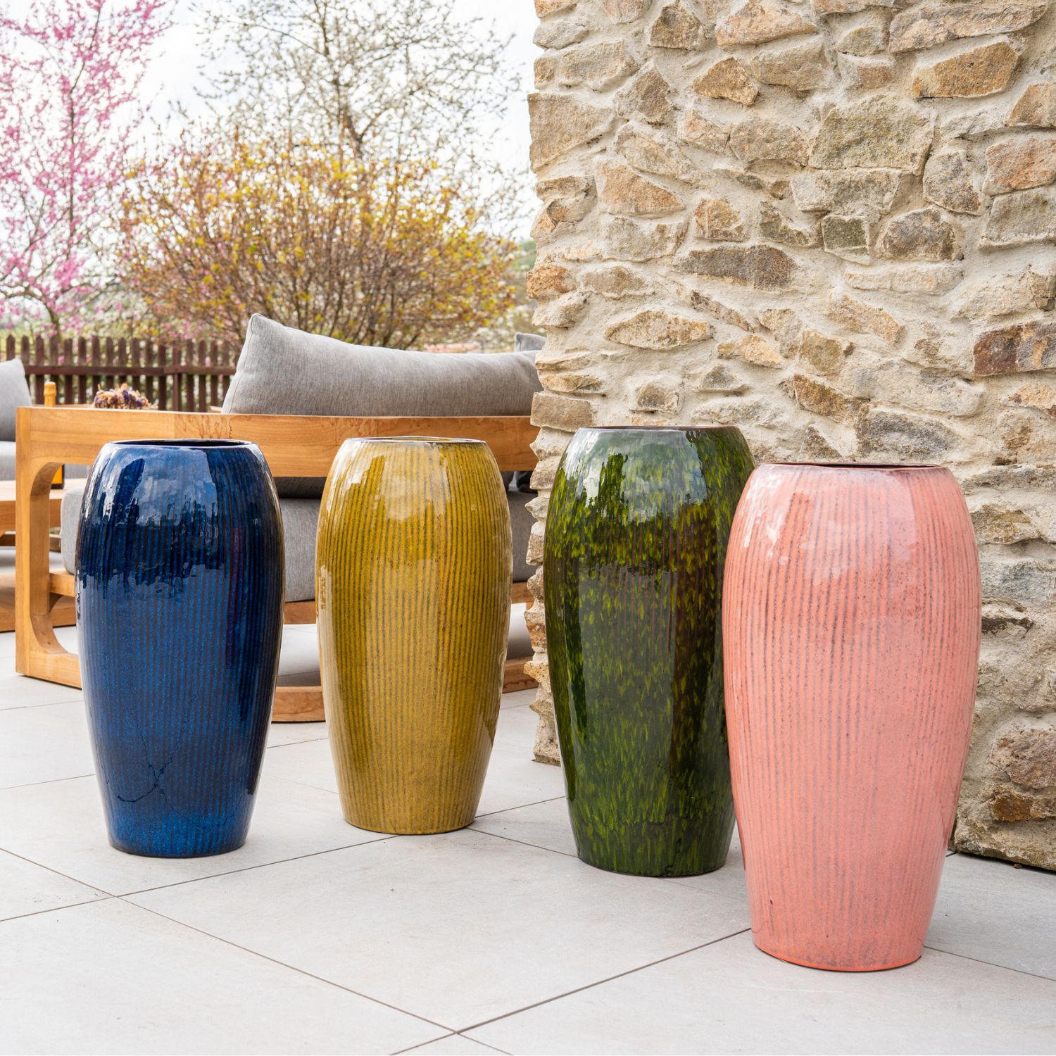 MILANO 31x61 cm, maceta de terracota vidriada grande para exteriores, resistente a las heladas, verde