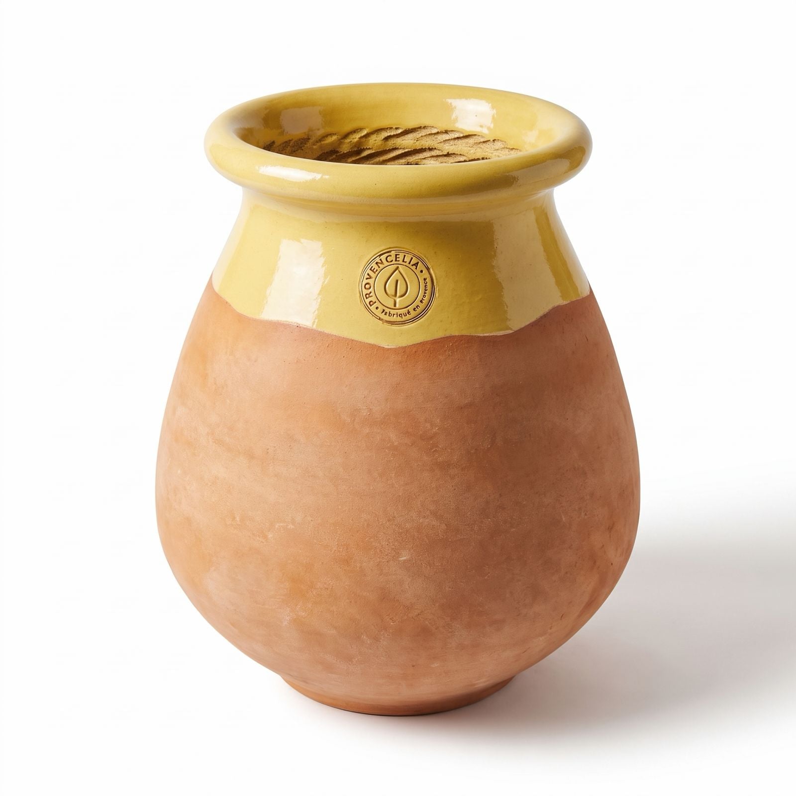 MADE IN PROVENCE Biot 63cm en terre cuite cérusée, col émaillé miel