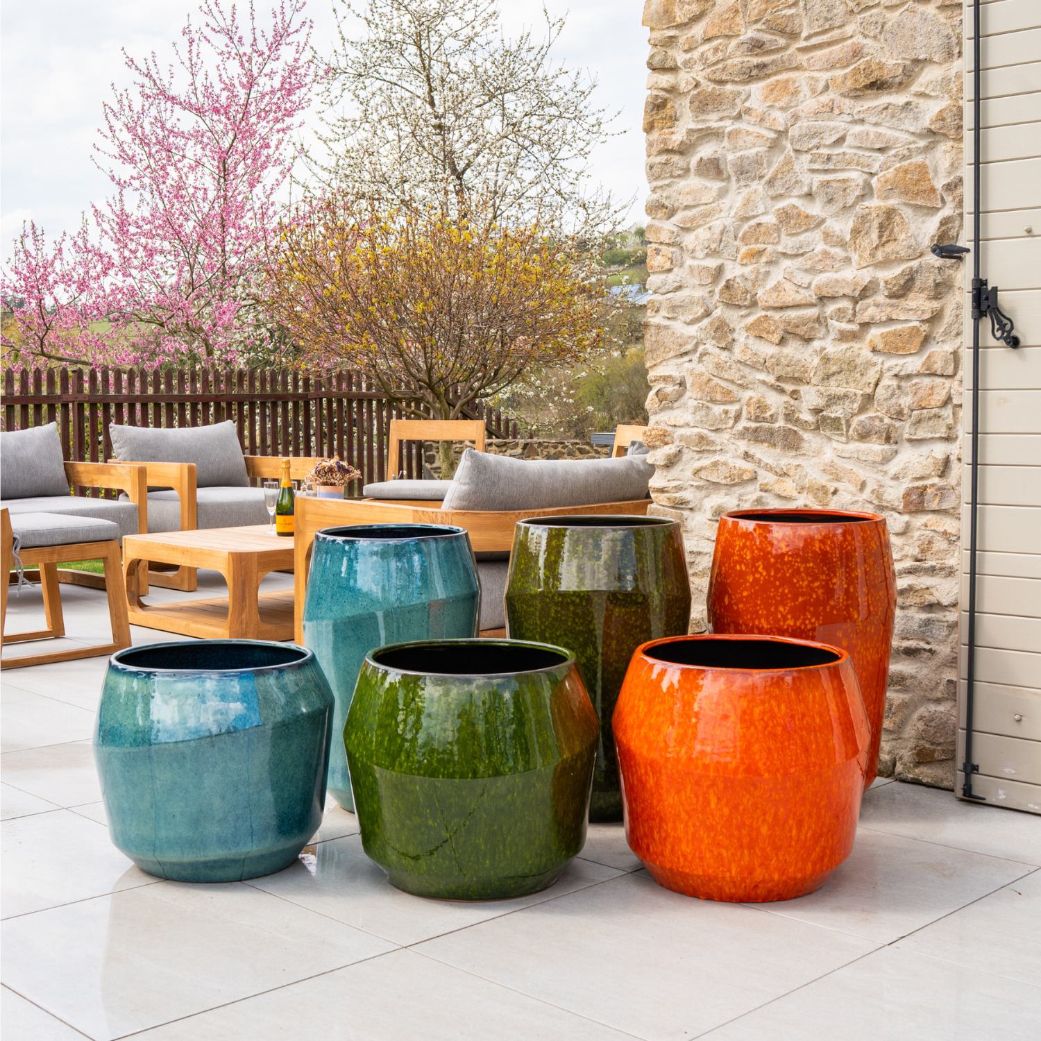 MONACO 51x44 cm, large outdoor handmade pot in glazed terracotta, frost-resistant, jade