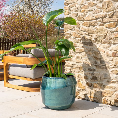 MONACO 51x44 cm, large outdoor handmade pot in glazed terracotta, frost-resistant, jade