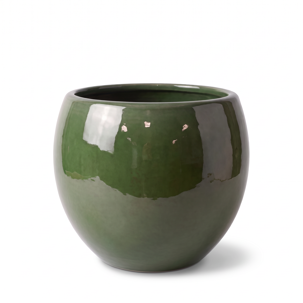 Pot MOZART décoratif 43x35 cm vert profond en terre cuite émaillée, vue de face sur fond blanc
