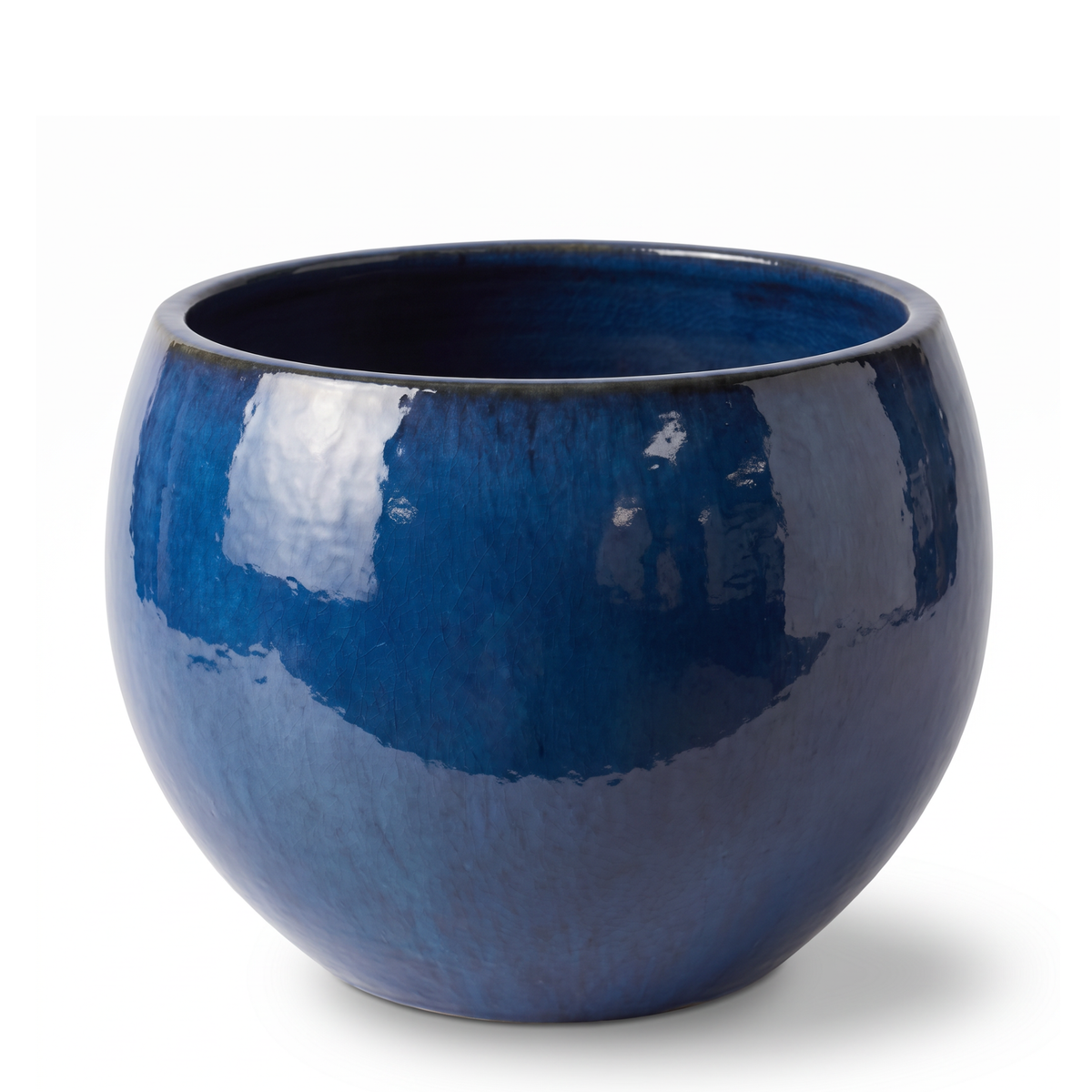 Pot MOZART décoratif 56x42 cm bleu azur en terre cuite émaillée, vue de face sur fond blanc