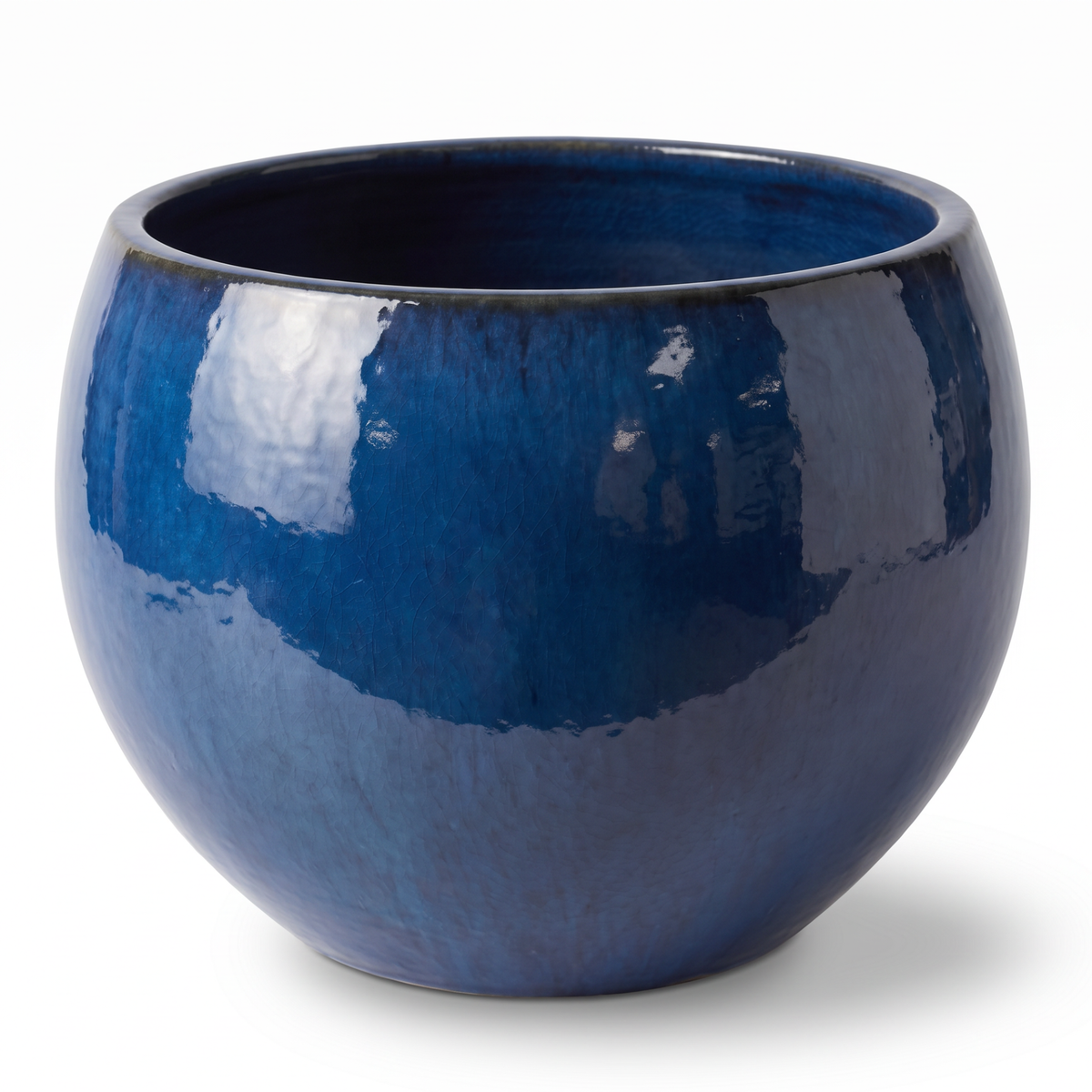 Pot MOZART décoratif 70x52 cm bleu azur en terre cuite émaillée, vue de face sur fond blanc