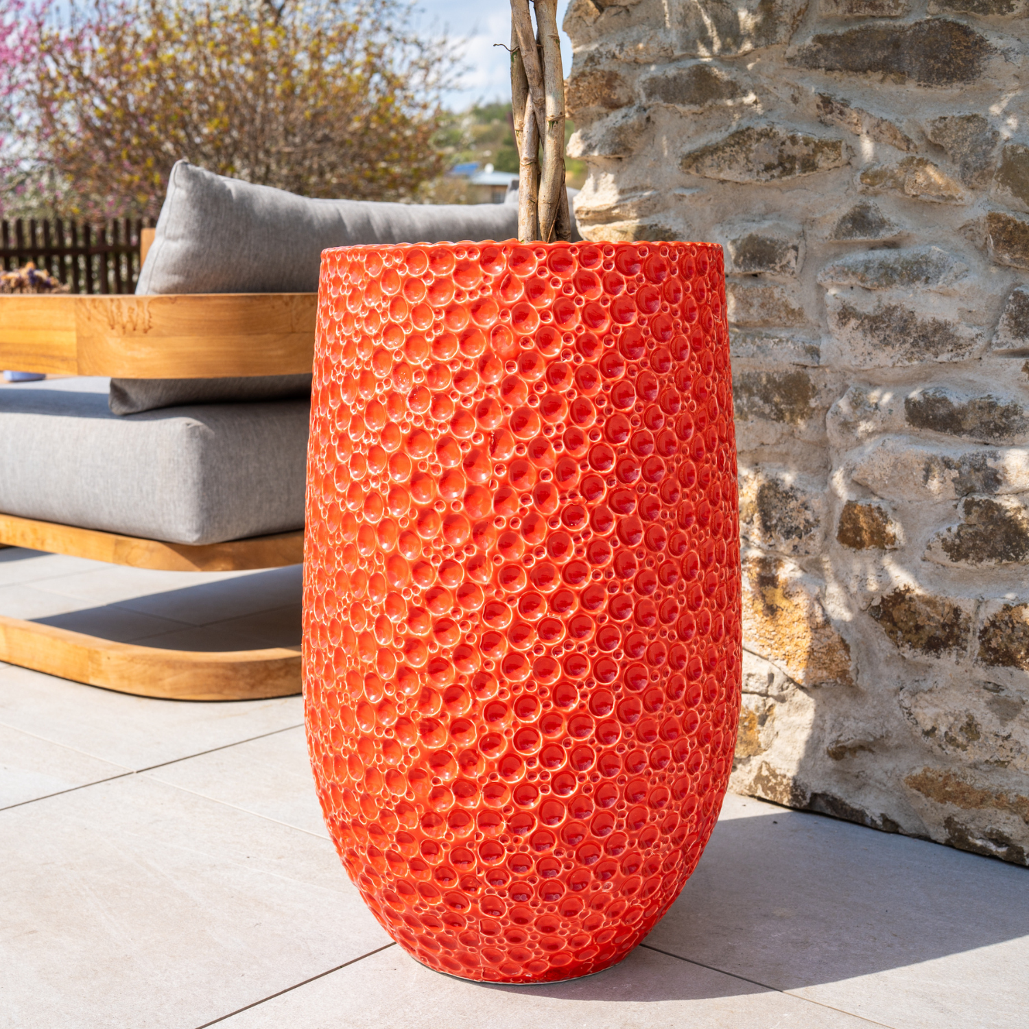 PARÍS 39x63 cm, maceta de terracota vidriada grande para exteriores, resistente a las heladas, roja