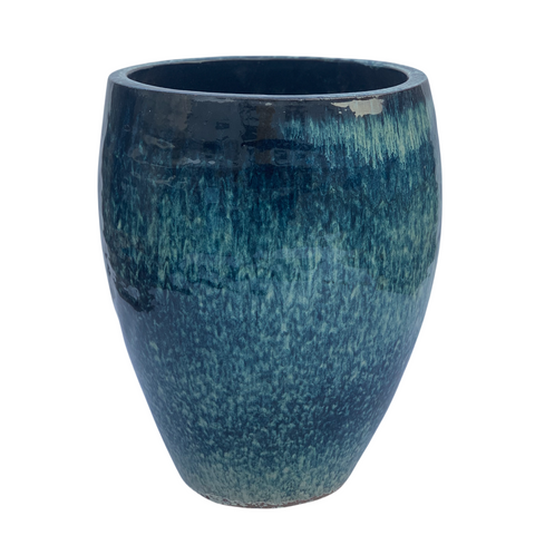 POSEIDON2 46x55cm, large handmade outdoor pot in glazed terracotta, frost-resistant, abyss blue