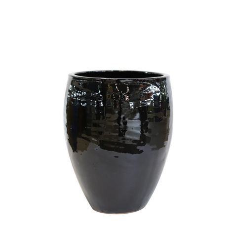 POSEIDON2 28x31cm, pot grande taille d'extérieur fait main en terre cuite émaillée, résistant au gel, noir