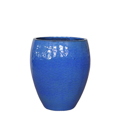 POSEIDON2 28x31cm, pot grande taille d'extérieur fait main en terre cuite émaillée, résistant au gel, bleu outremer