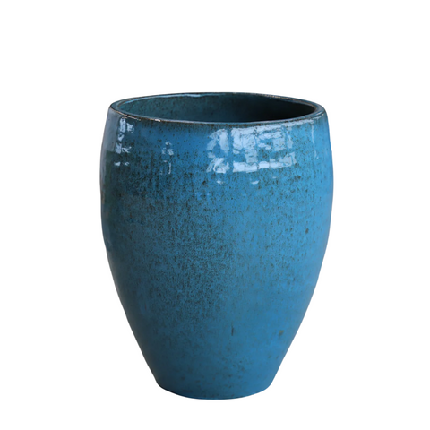 POSEIDON2 36x43cm, large handmade outdoor pot in glazed terracotta, frost-resistant, steel blue