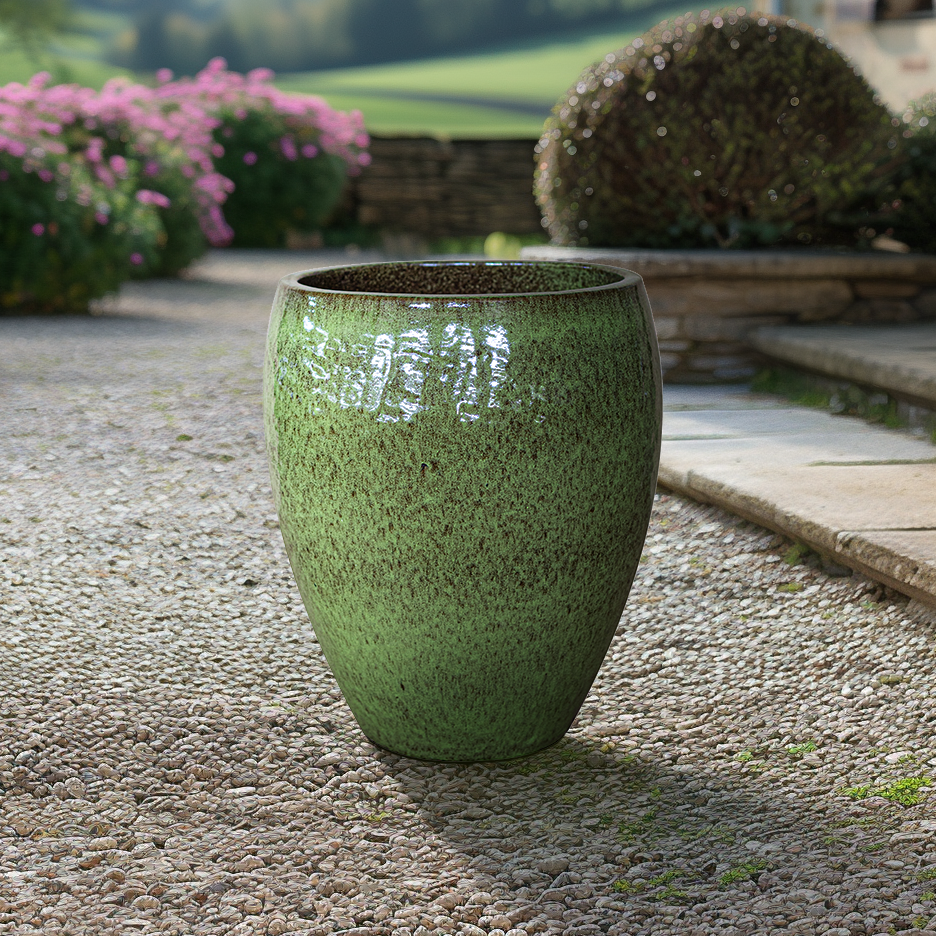 POSEIDON2 46x55cm, maceta grande hecha a mano para exteriores en terracota esmaltada, resistente a las heladas, verde lago