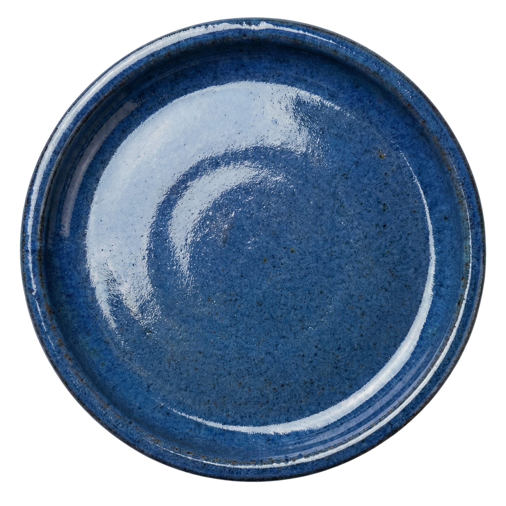 Soucoupe 40cm bleu antique faite à la main en terre cuite émaillée