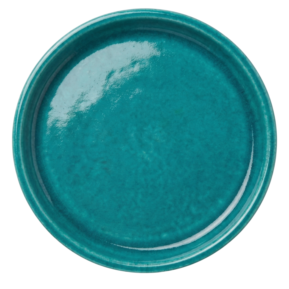 Soucoupe 24cm turquoise faite à la main en terre cuite émaillée