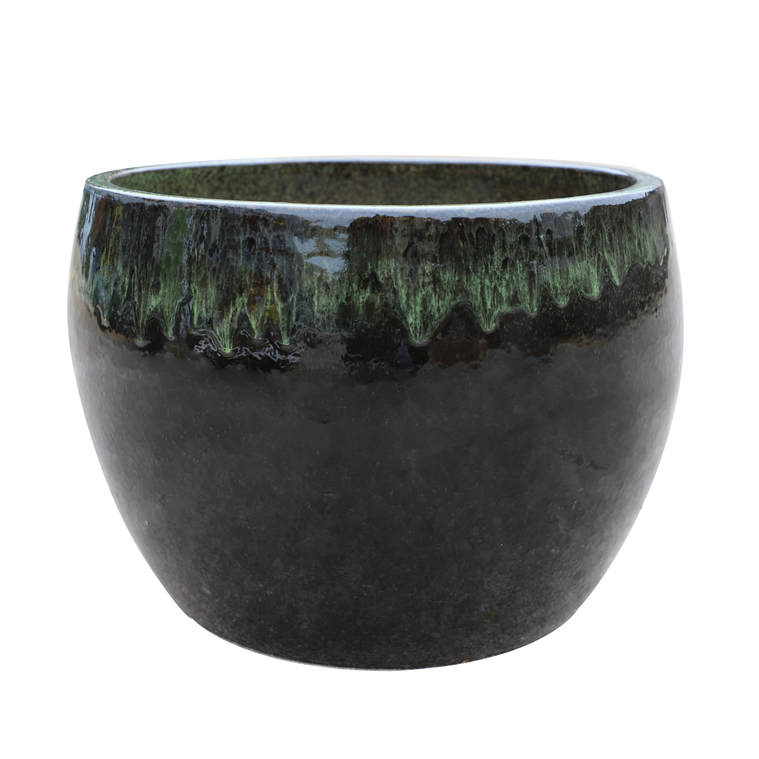 ROMULUS 21x15, large outdoor pot, handmade in glazed terracotta, frost-resistant, green on black