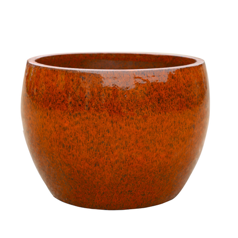 ROMULUS 42x30, large outdoor pot, handmade in glazed terracotta, frost-resistant, tropical orange
