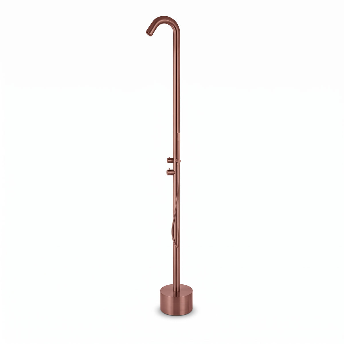 Douche extérieure EQUINOX X en cuivre, vue de face sur fond blanc
