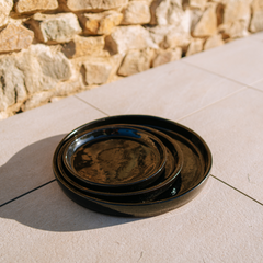 24cm green on black saucer, handmade in glazed terracotta