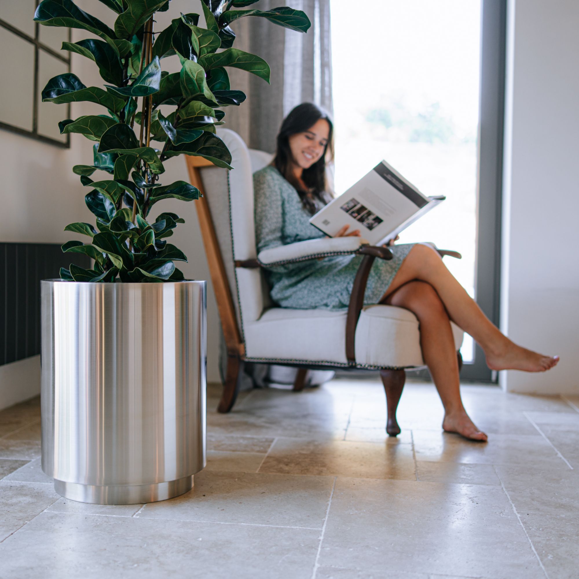 Pot METROPOLE 40x70cm inox brossé