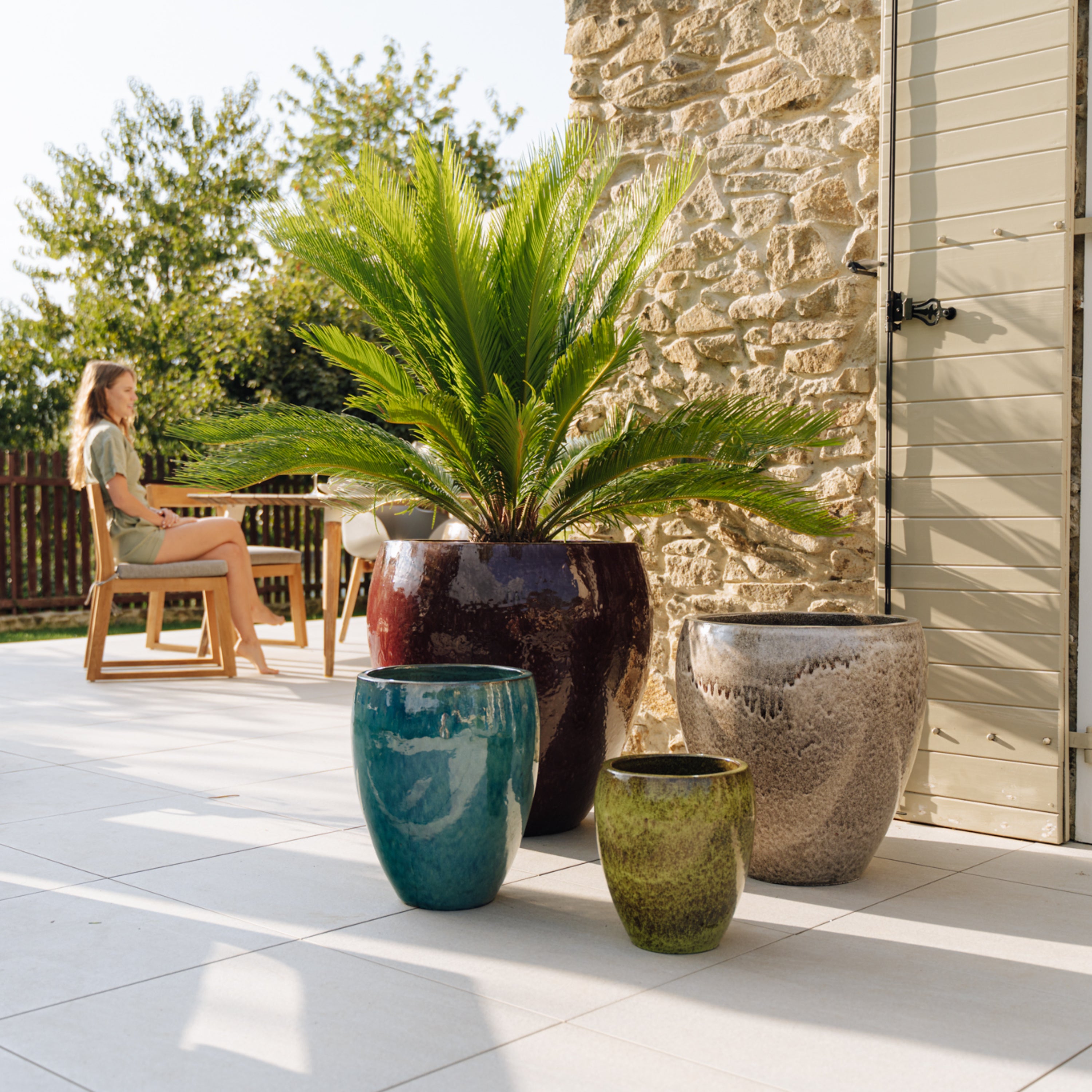 Pot LAFONTAINE 67x68cm tigre blanc