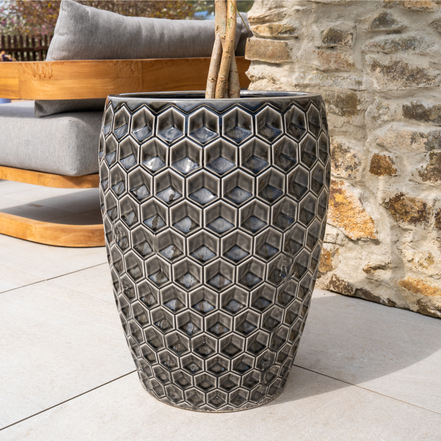 VERSAILLES 38x54 cm, maceta de terracota esmaltada grande para exteriores, resistente a las heladas, negra