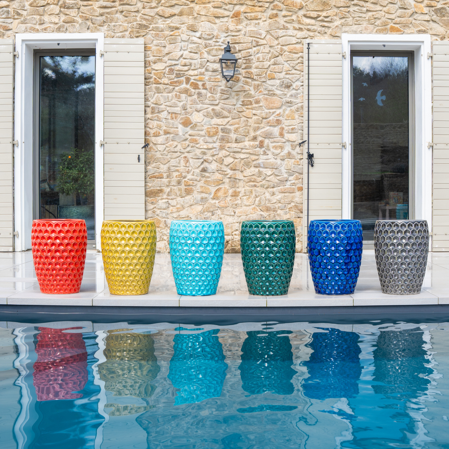 VERSAILLES 38x54 cm, maceta de terracota vidriada grande para exteriores, resistente a las heladas, roja