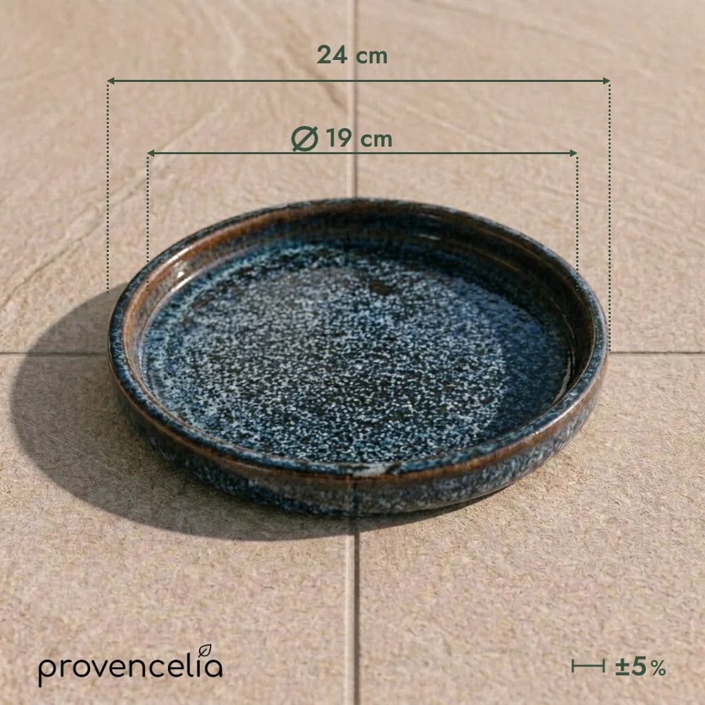 Abyss Blue saucer 19 cm, top view with dimensions
