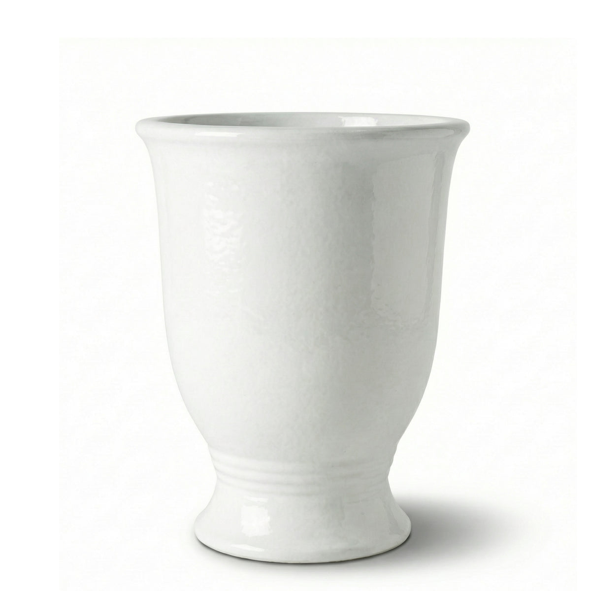 Pot Arthur avec pied 32x39 cm blanc en terre cuite émaillée, vue de face sur fond blanc