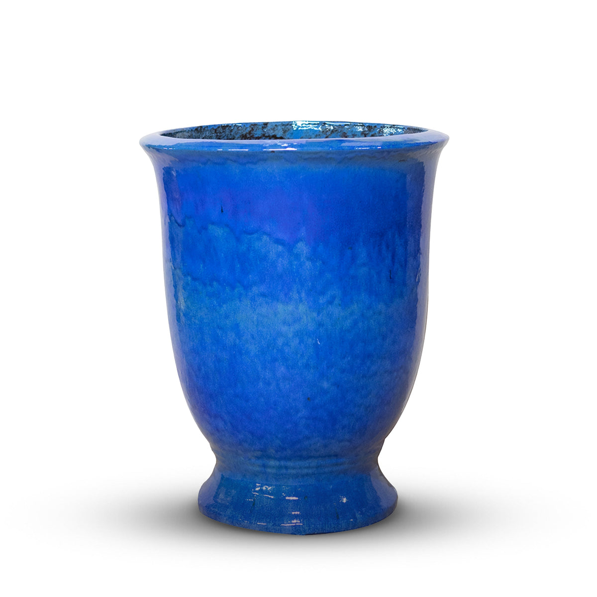 Arthur planter with base Ultramarine Blue glazed ceramic, front view against a white background