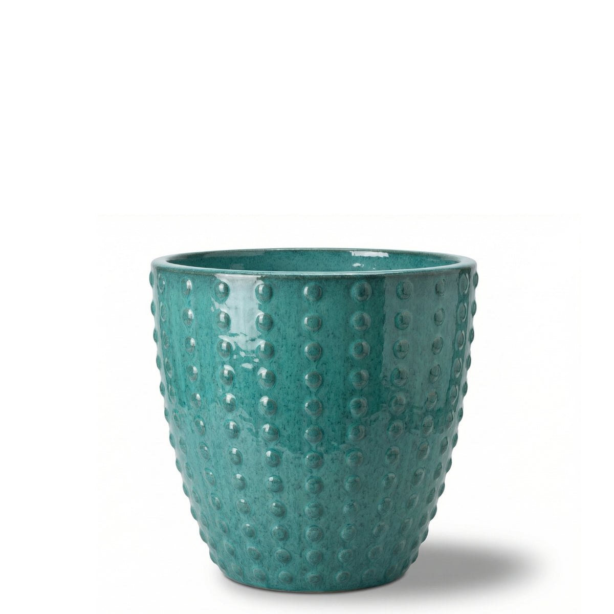 Pot Attila décoratif 23x22 cm turquoise en terre cuite émaillée, vue de face sur fond blanc