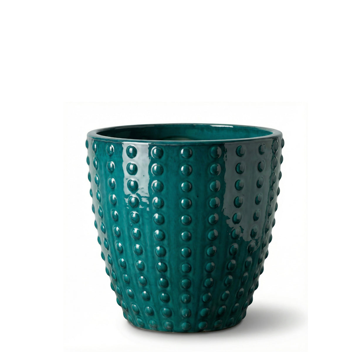 Pot Attila décoratif 30x29 cm bleu pétrole en terre cuite émaillée, vue de face sur fond blanc