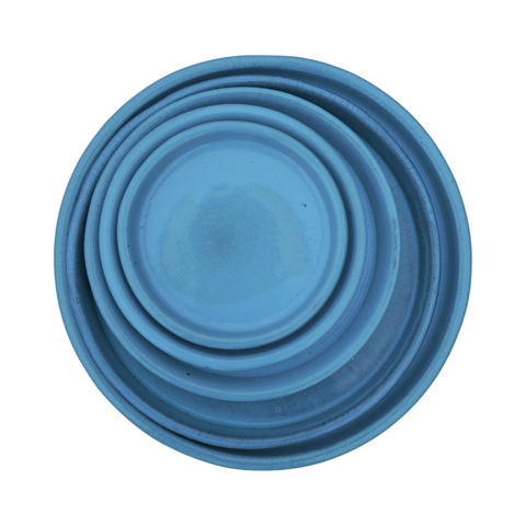 Soucoupe 35cm, faite à la main en terre cuite émaillée, résistante au gel, bleu azur