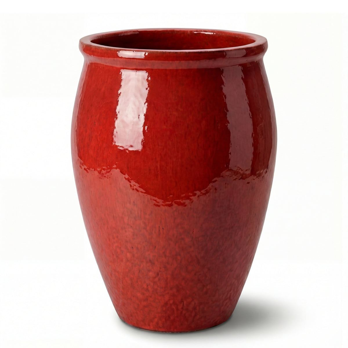 Bacchus 50x68 cm Tropical Red glazed ceramic planter, front view on a white background