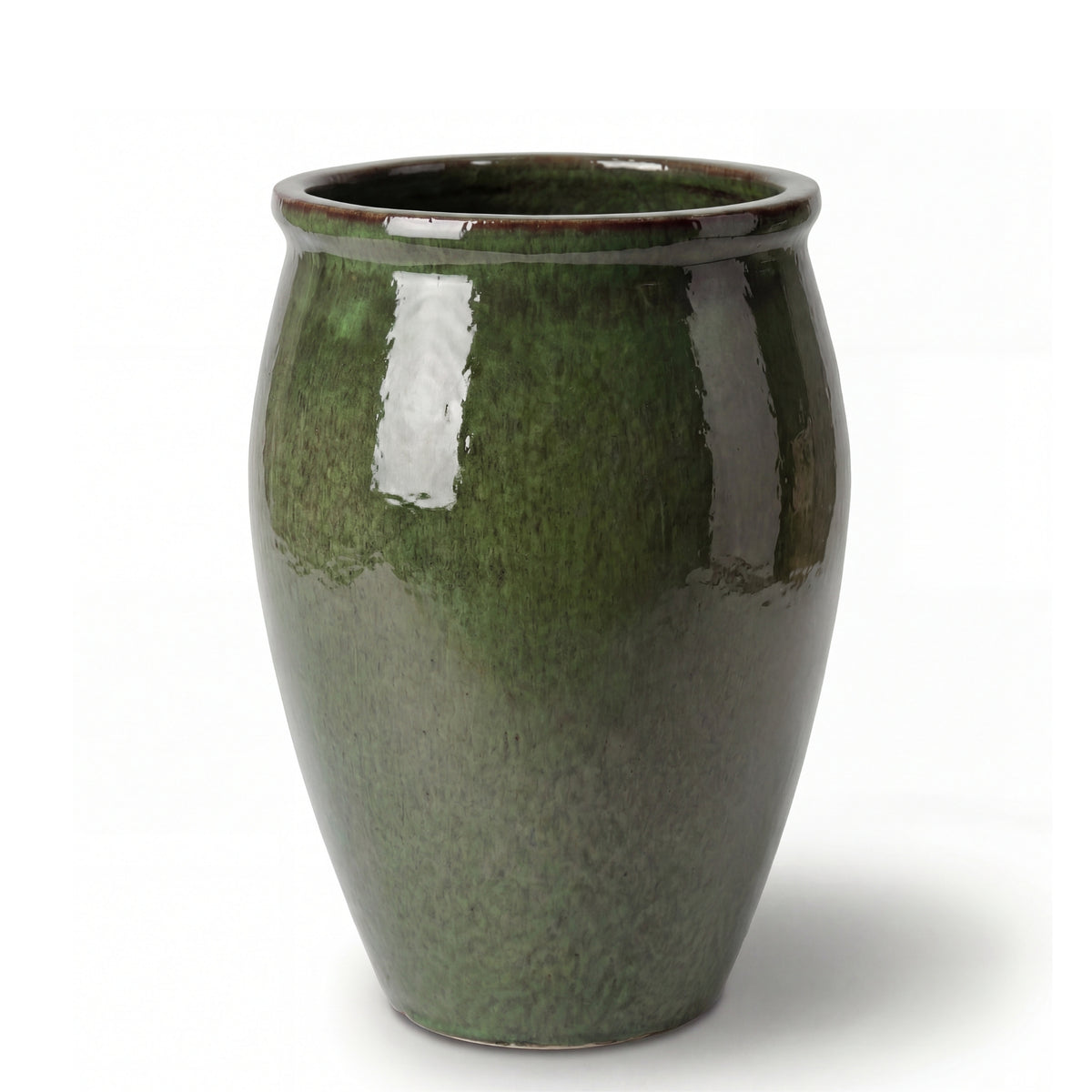 Bacchus amphora-shaped planter 36x52 cm Tropical Green in glazed ceramic, front view on white background