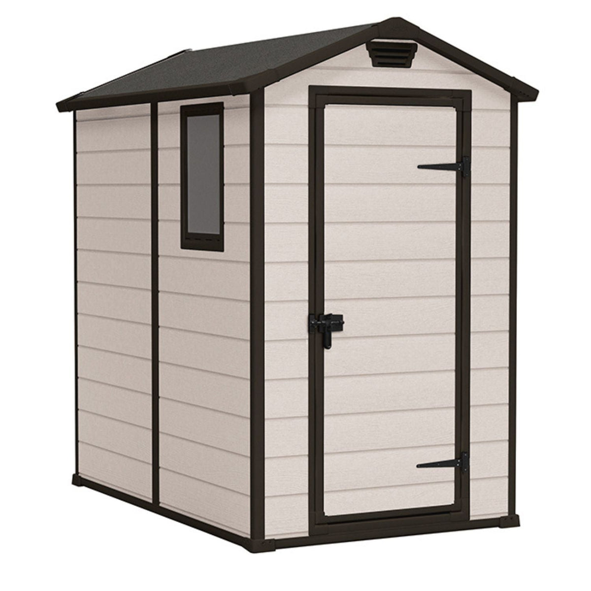 Abri de jardin MANOR 4x6 beige, vue de trois quarts sur fond blanc