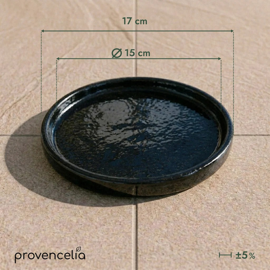 Platillo 15 cm Negro, vista superior con dimensiones