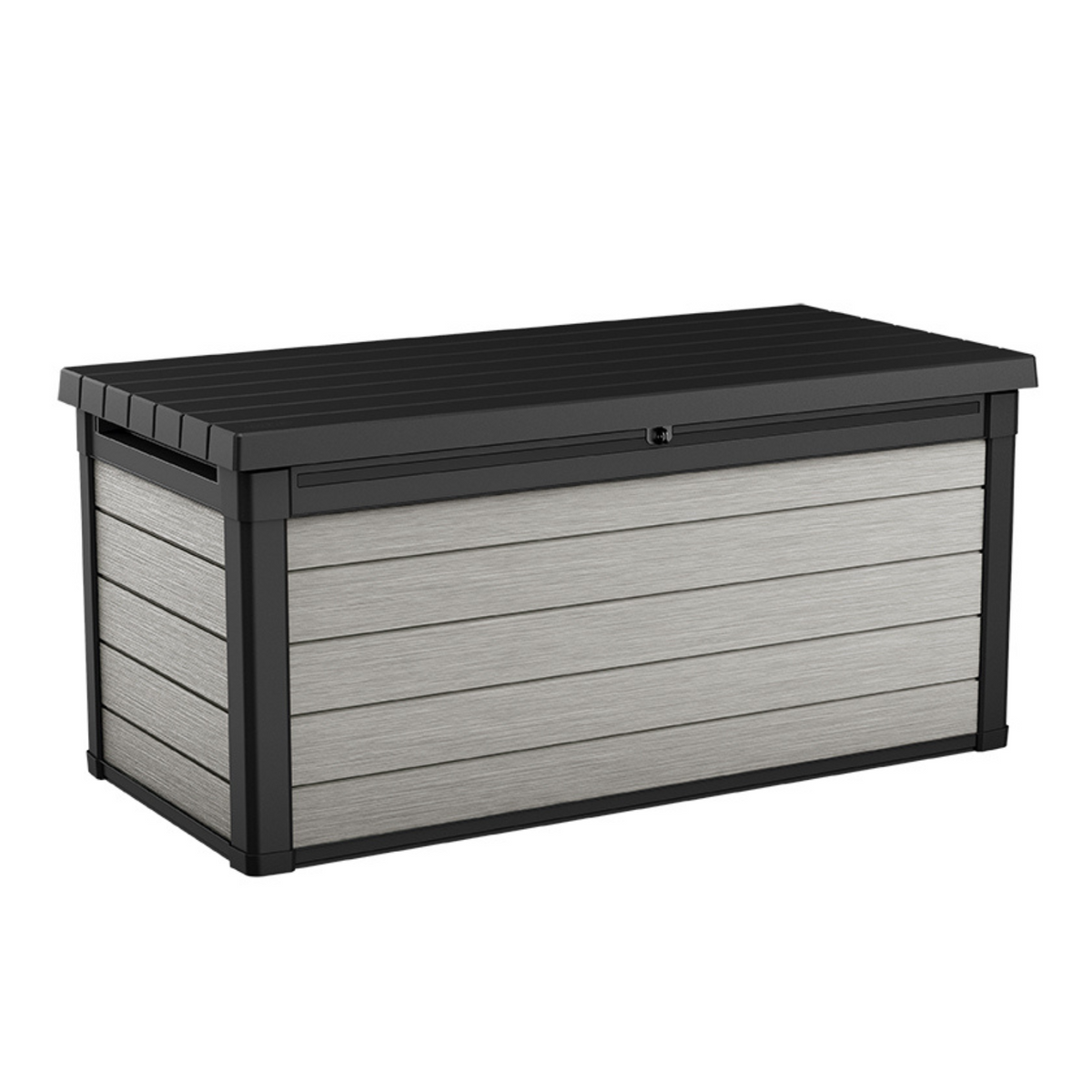 Coffre Denali DuoTech gris fermé, vue de trois-quarts sur fond blanc
