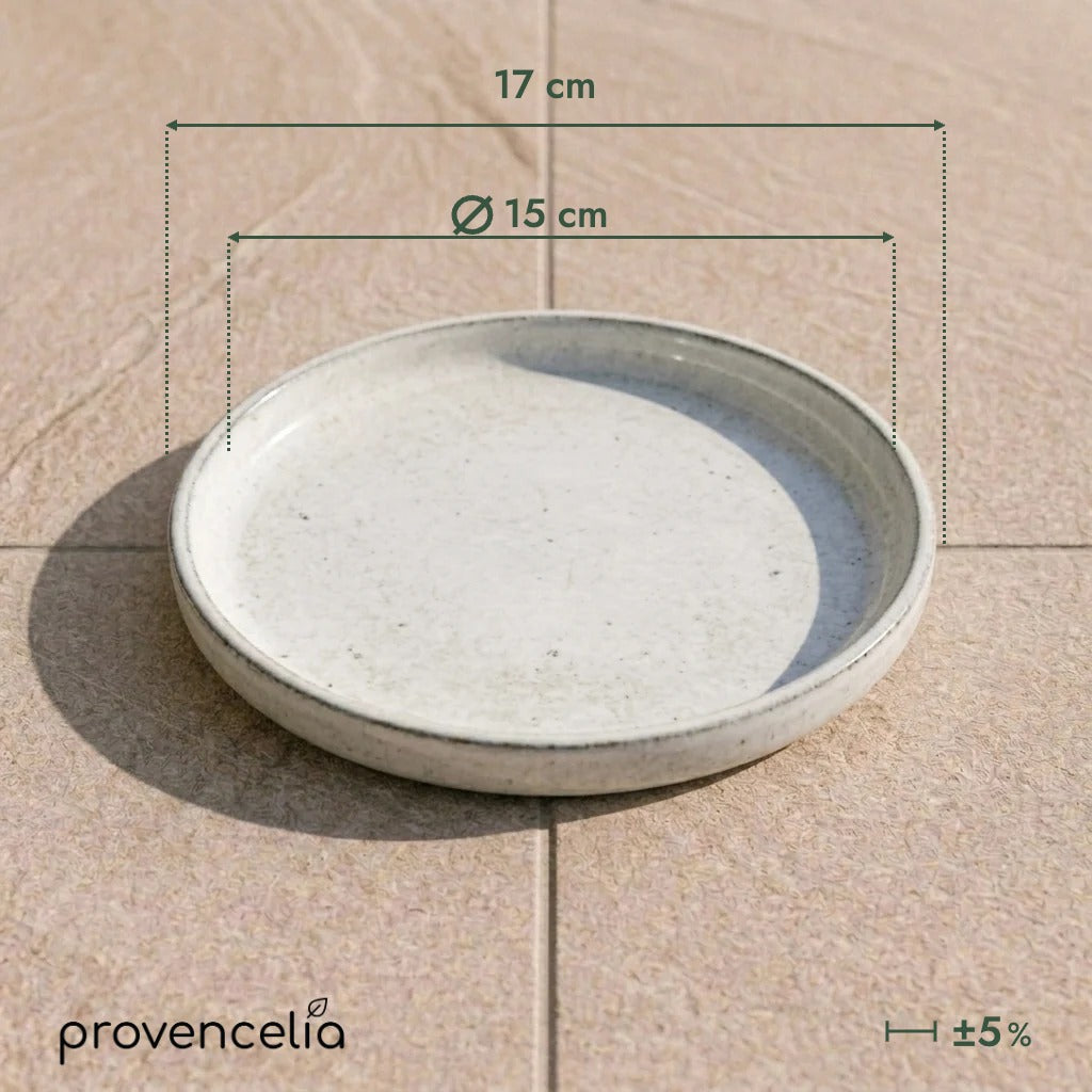 Soucoupe 15 cm crème, vue de dessus avec dimensions