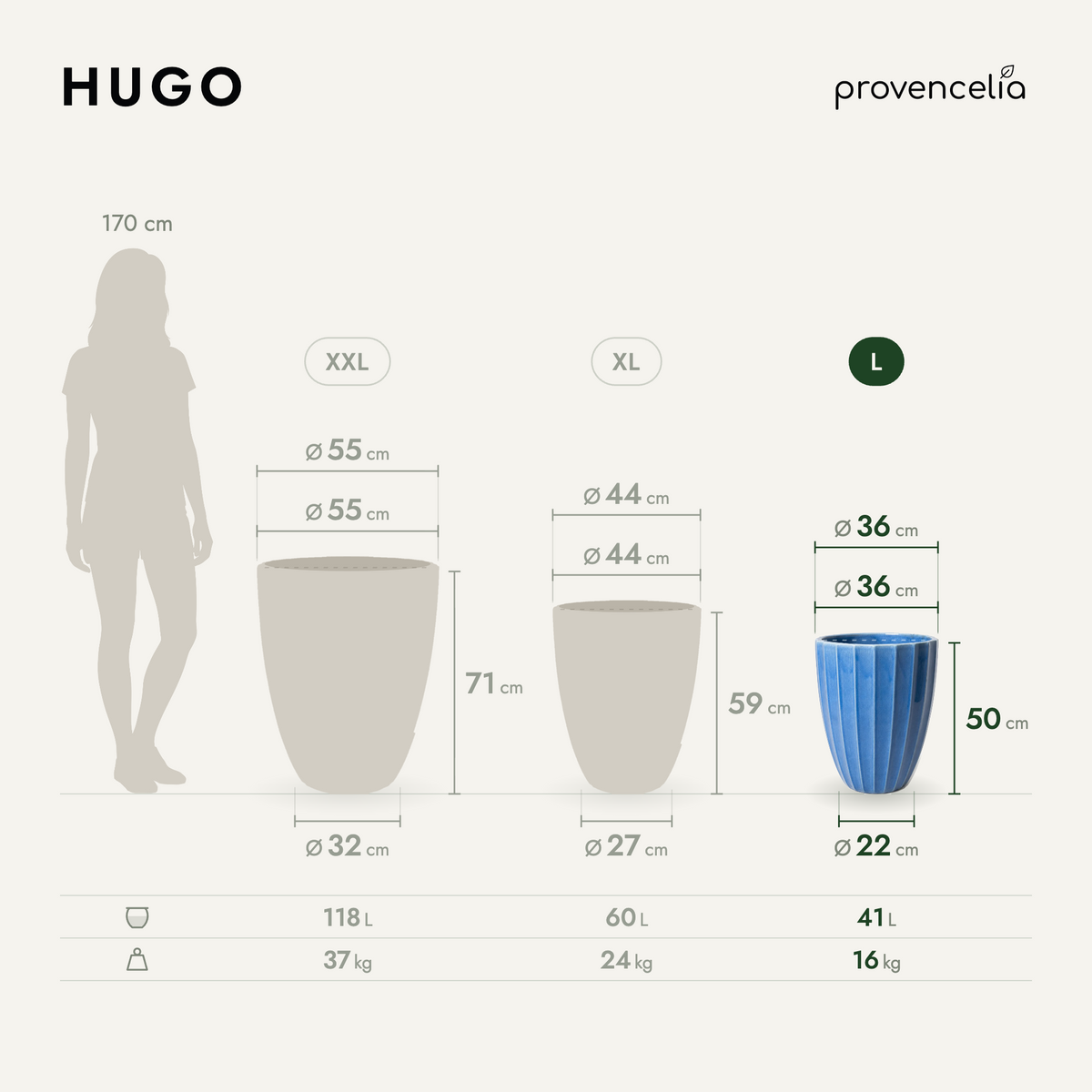 HUGO L – dimensions