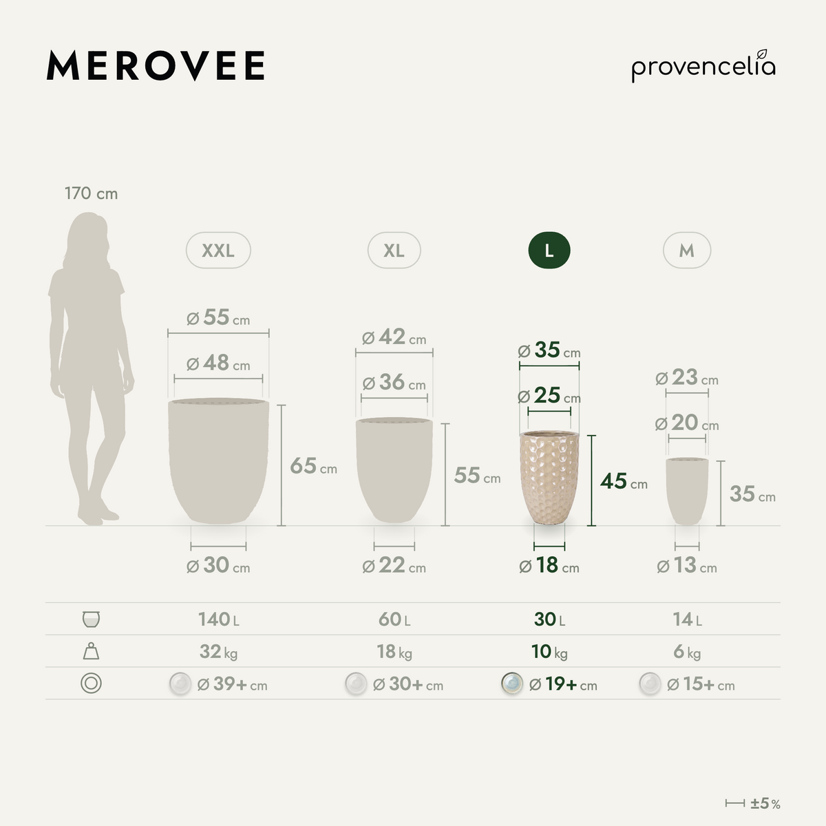 MEROVEE L – afmetingen