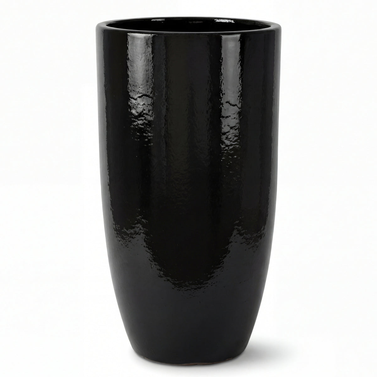Pot Eiffel 47x92 cm noir en terre cuite émaillée, vue de face sur fond blanc