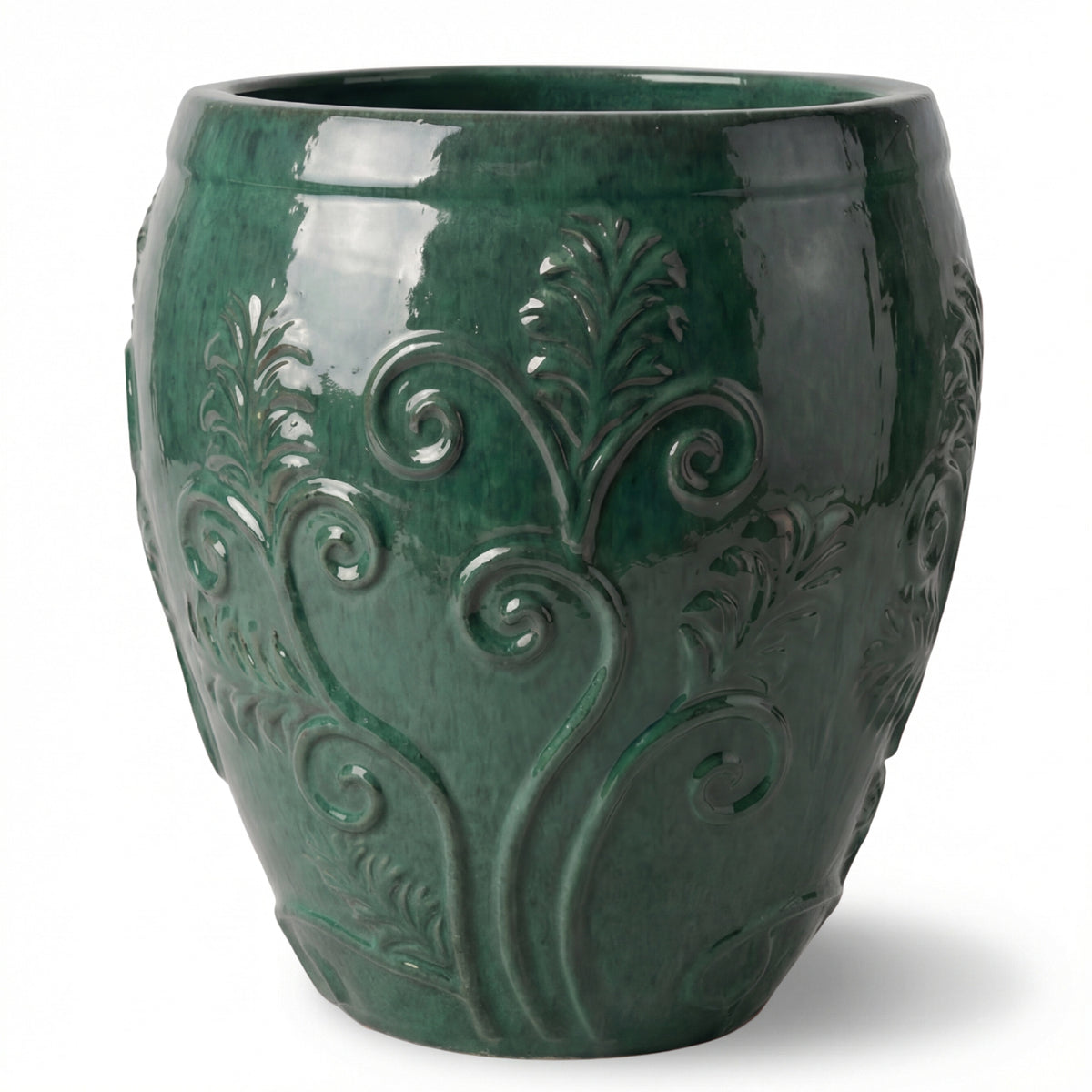 Vaso Gaia 75x78 cm giada in ceramica smaltata, vista frontale su sfondo bianco