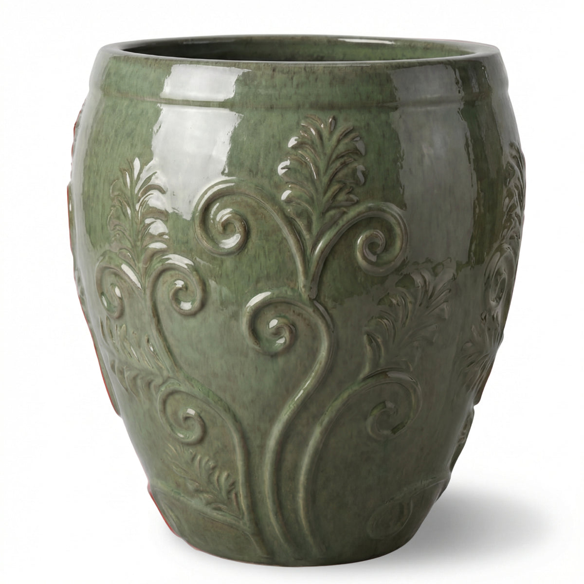 Vaso Gaia 75x78 cm perla di giada in ceramica smaltata, vista frontale su sfondo bianco
