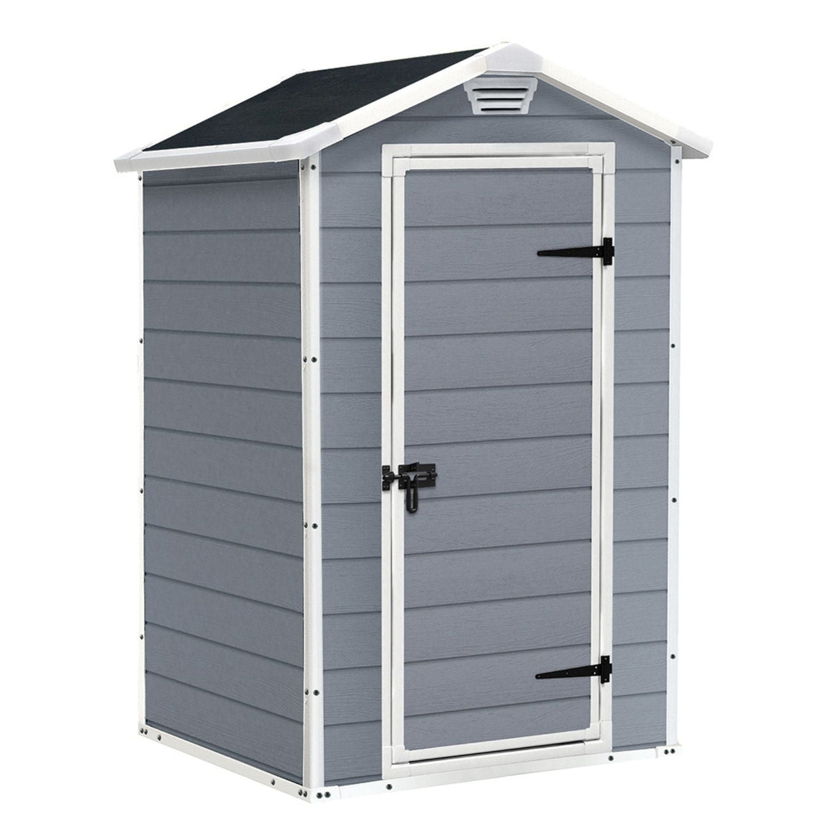 Abri de jardin MANOR 4x3 gris, vue de face sur fond blanc