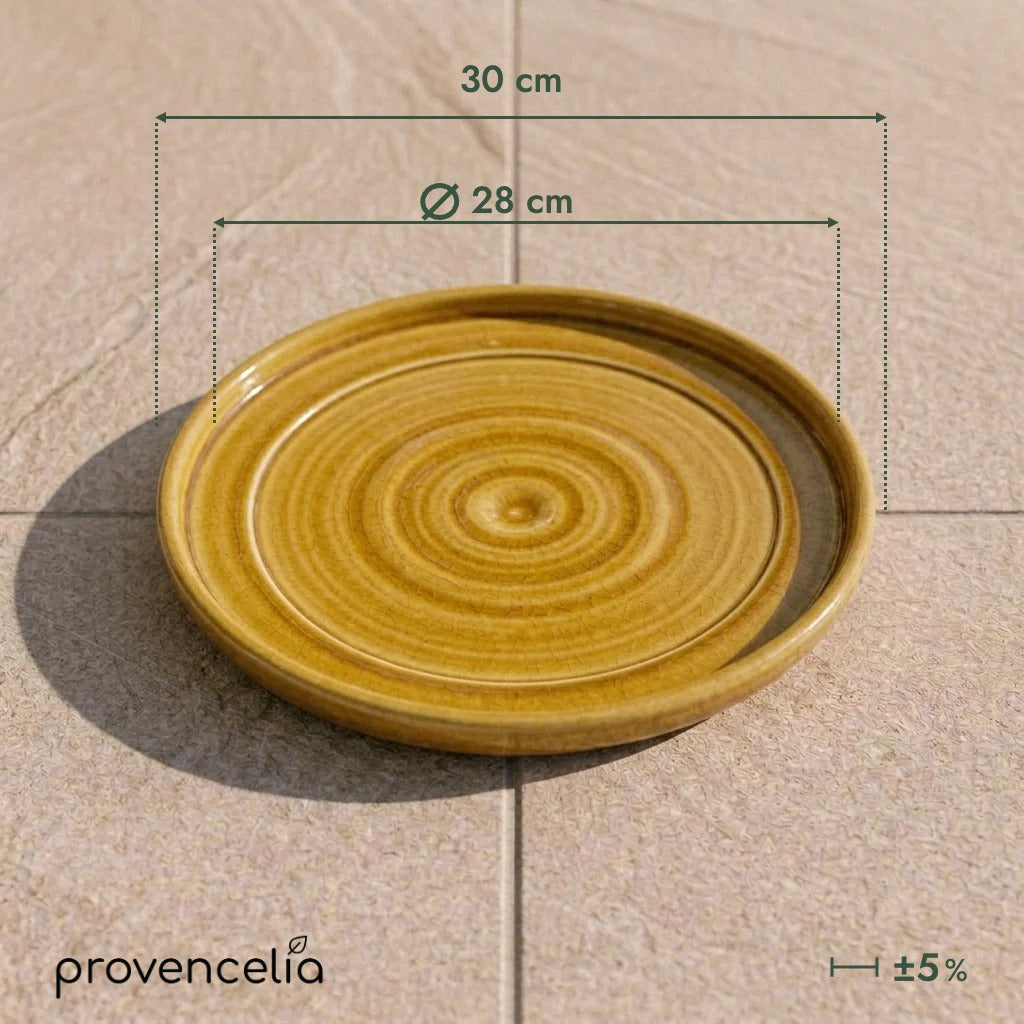 Platillo de 28 cm heliodoro, vista superior con dimensiones