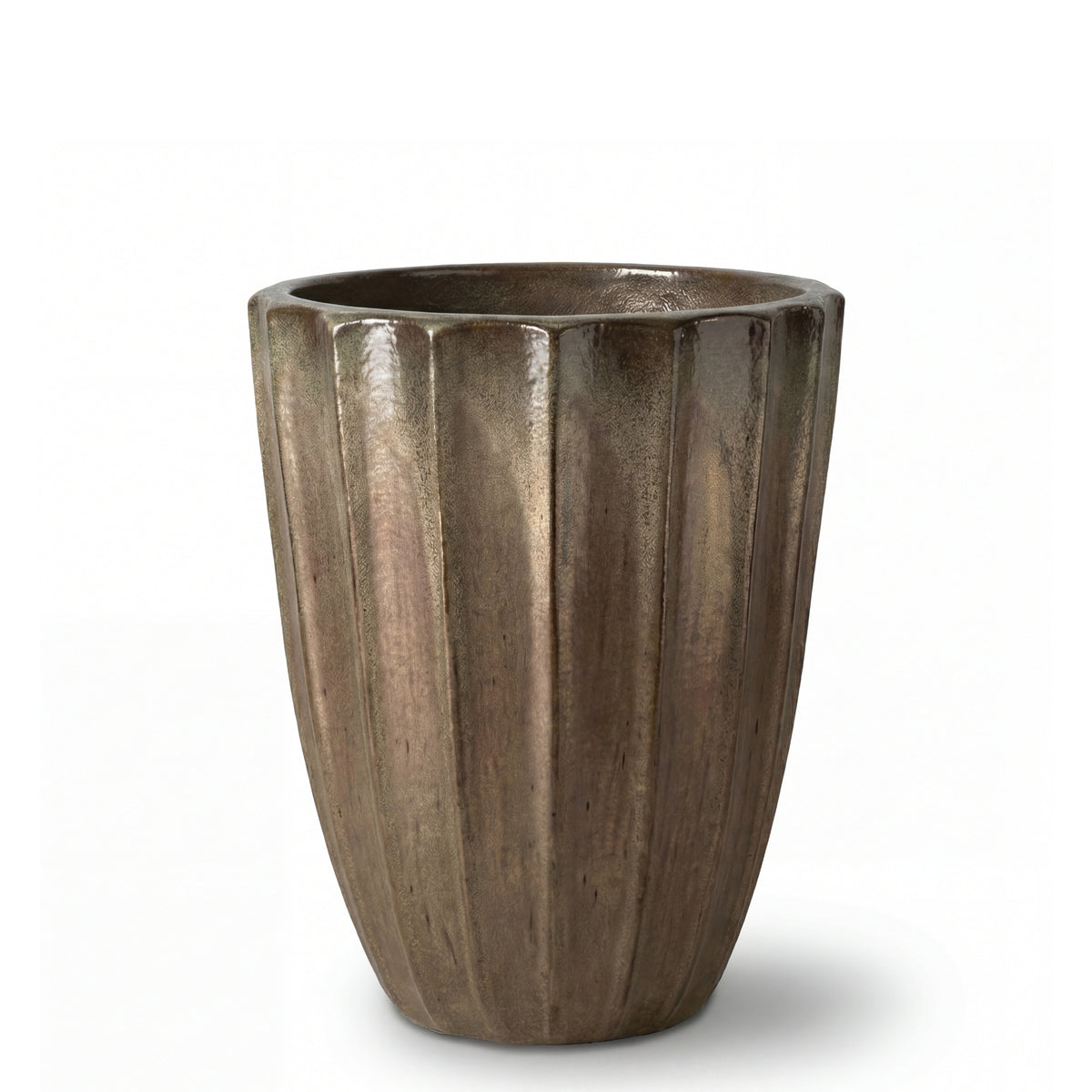 Decoratieve plantenbak Hugo 30x39 cm gezandstraald brons van geglazuurd keramiek, vooraanzicht op witte achtergrond