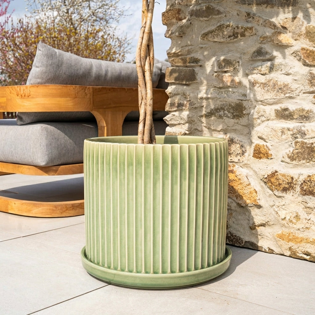 Sottovaso in ceramica verde per vaso – resistente al gelo