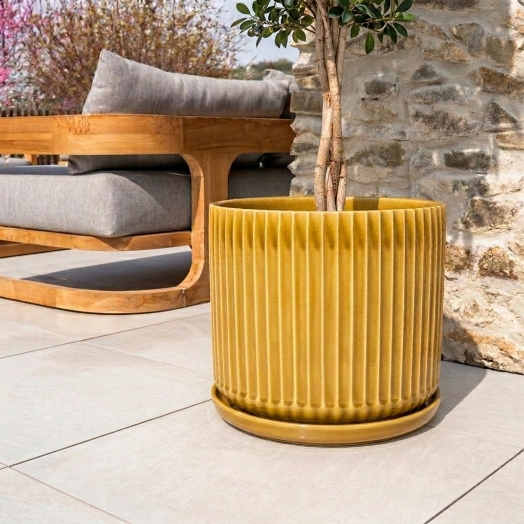 Sottovaso in ceramica giallo per vaso – resistente al gelo